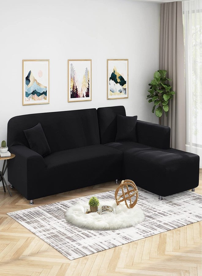KinCam Sectional Couch Covers L Shape Sofa Covers Super Stretch 2pcs Sofa Slipcovers for 3 + 3 Seaters Sectional Chaise Slipcover with 2pcs Pillow Covers for Pets Kids, Black - Image 5